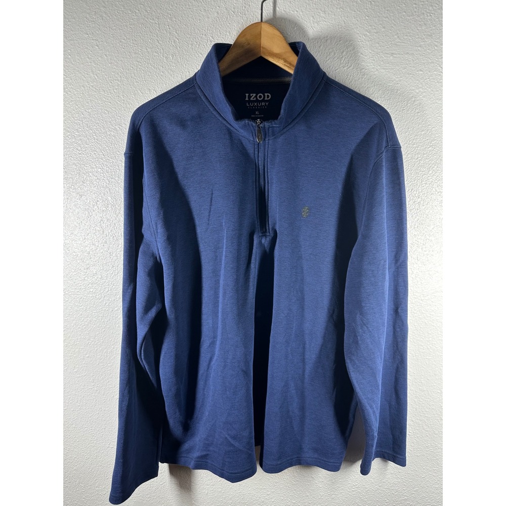 IZOD Pullover Mens XL Blue Luxury Classics Quarter Zip‎ Long Sleeve Ribbed Logo